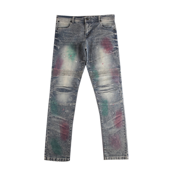 Men's Stretch Denim MOTO Jeans with paint drips - Picture 6 of 9